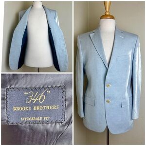 Brooks Brothers Light Blue Fitzgerald Sport Coat Cotton Linen Blend 42C 38S $250